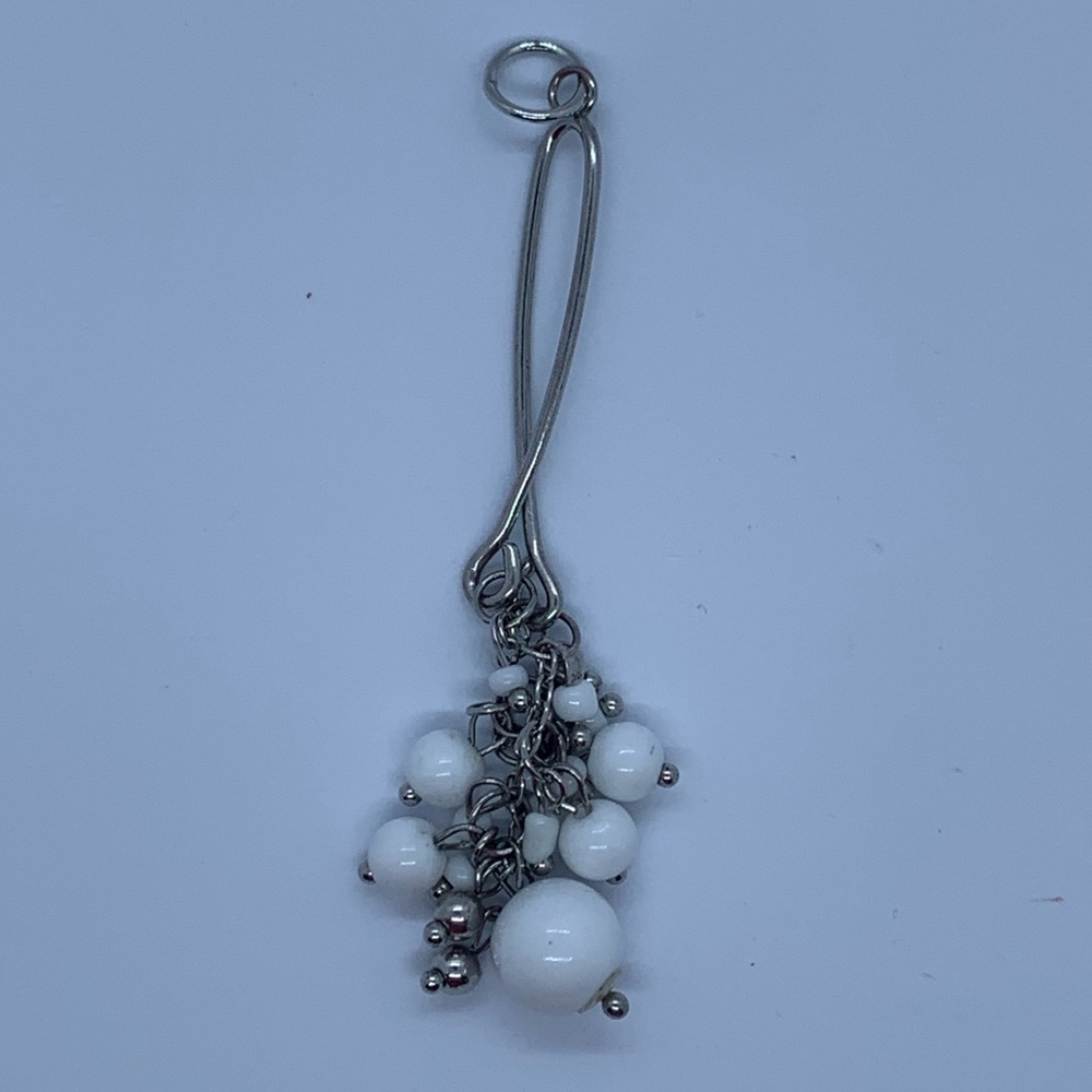 Silver Tone - White Bead Pendant